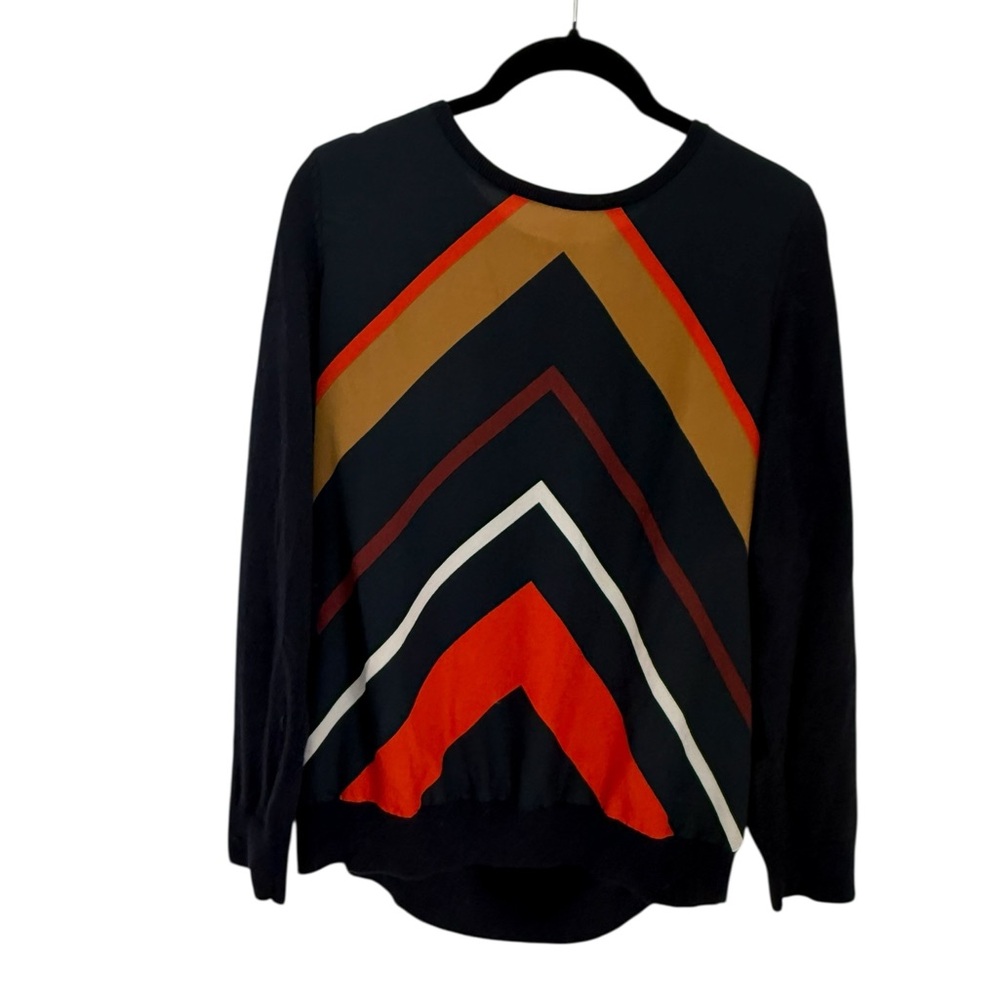 Tommy Hilfiger Mixed-Media Chevron Sweater - Navy/Red/Tan - Size Large